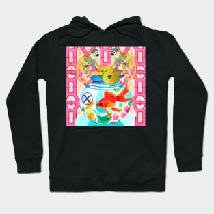 Monkeys and goldfish on pink lattice Hoodie